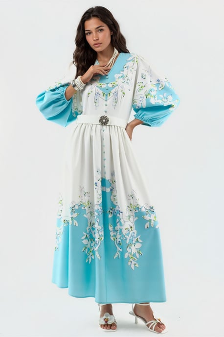Bloemen Maxi Jurk met V-hals en Knoopdetails - Image 1