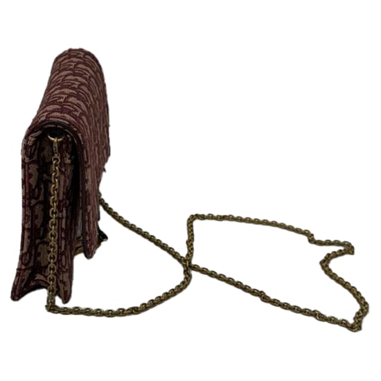 Dior Saddle Oblique portemonnee met ketting in bordeauxrood canvas - Image 2