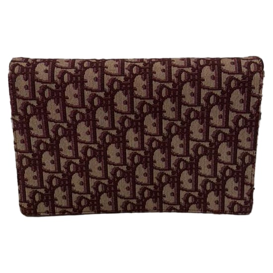 Dior Saddle Oblique portemonnee met ketting in bordeauxrood canvas - Image 3