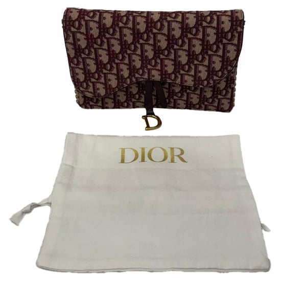 Dior Saddle Oblique portemonnee met ketting in bordeauxrood canvas - Image 6