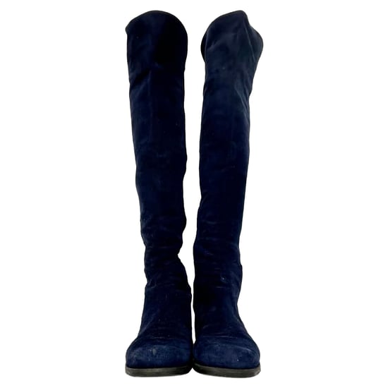 Stuart Weitzman Kniestoks in marineblauw suede - Image 3