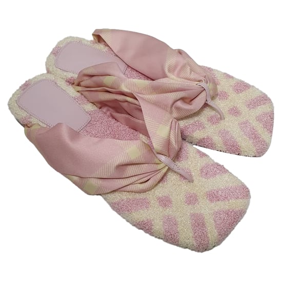 Burberry Geruite Geprinte Open Teen Ballerina's in Roze Katoen - Image 6