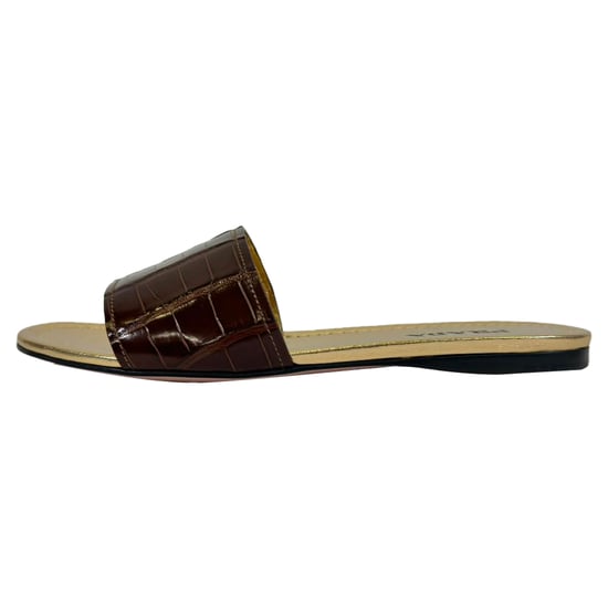 Prada Krokodillenpatroon Slide Flat Sandalen in Bruin Leer - Image 4