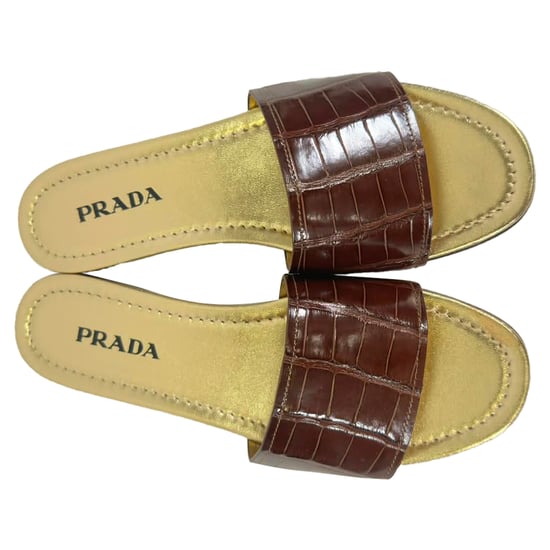 Prada Krokodillenpatroon Slide Flat Sandalen in Bruin Leer - Image 5
