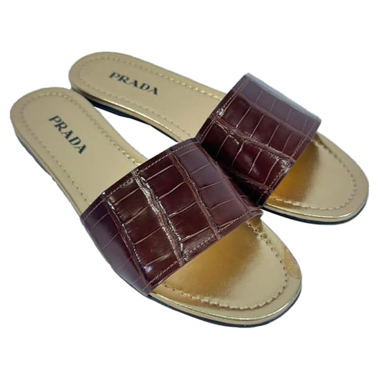 Prada Krokodillenpatroon Slide Flat Sandalen in Bruin Leer - Image 6