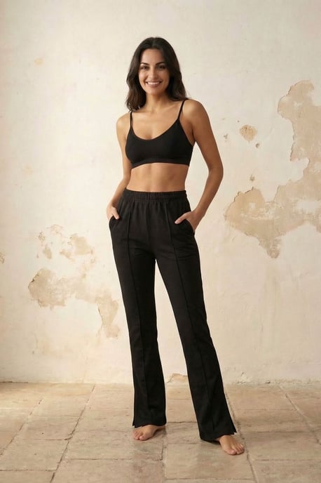 Hoge taille wijde been gebreide joggers - Image 5