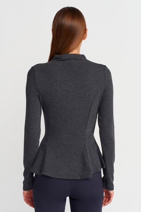 Aansluitend Halfgolf Turtleneck Peplum Blouse - Image 2