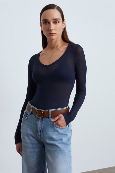 Slim Fit V-hals Lange Mouw Top - Image 3