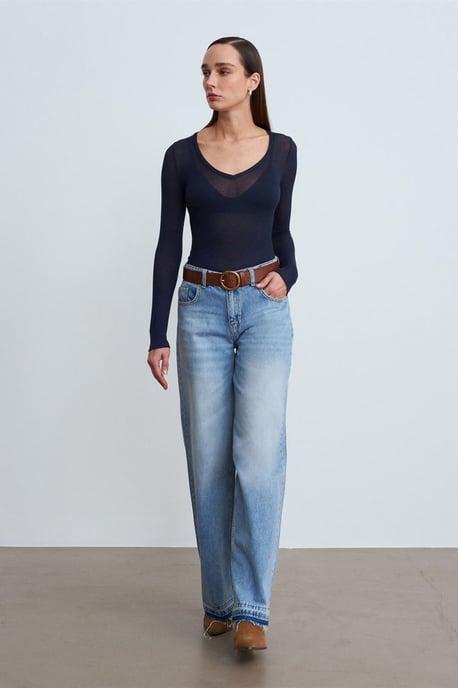 Slim Fit V-hals Lange Mouw Top - Image 4