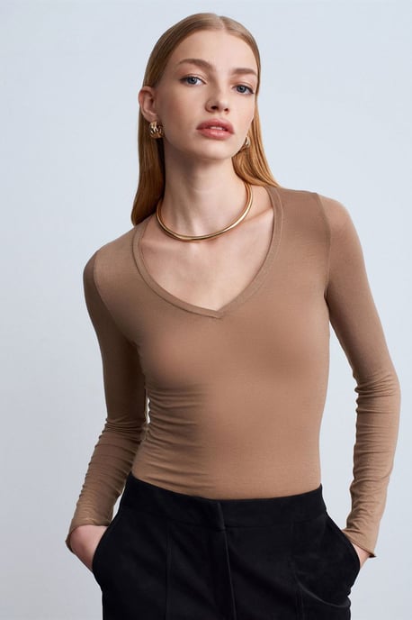 Slim Fit V-hals Lange Mouw Top - Image 3