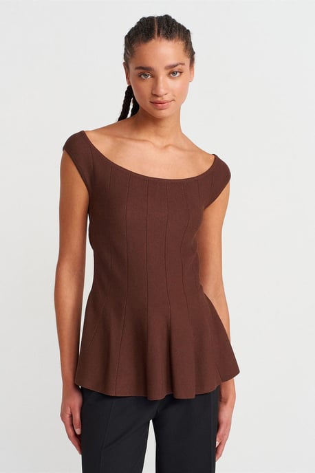 Aansluitend Geribbelde Peplum Blouse - Image 1