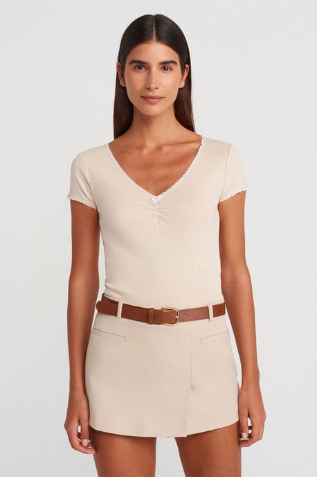 Dames Katoenen Crop Blouse met Ruffles Trim - Image 1