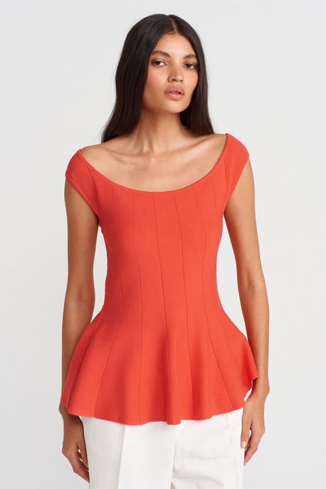 Getailleerde Geribde Peplum Blouse - Image 1