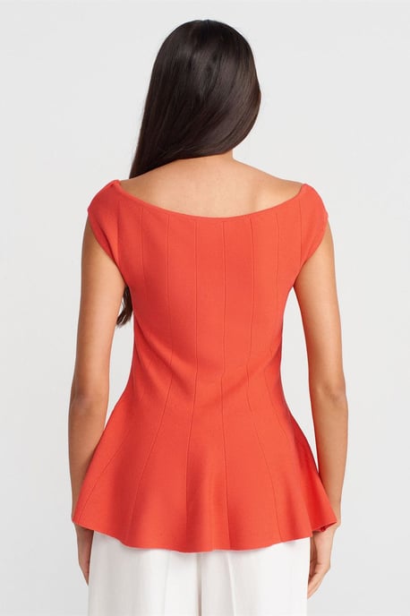 Getailleerde Geribde Peplum Blouse - Image 2