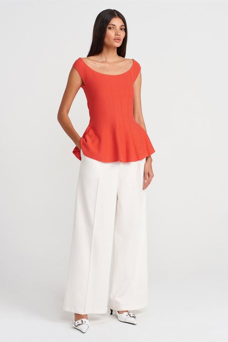 Getailleerde Geribde Peplum Blouse - Image 4