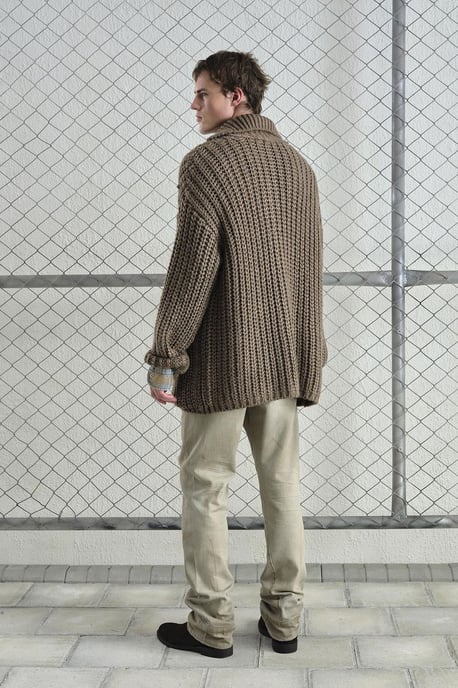 Oversized Geribbelde Breisels Cardigan met Hoge Hals en Zakken - Image 2
