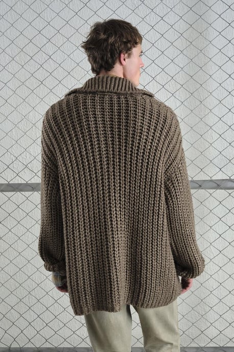 Oversized Geribbelde Breisels Cardigan met Hoge Hals en Zakken - Image 3