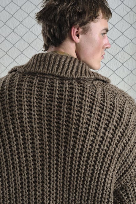 Oversized Geribbelde Breisels Cardigan met Hoge Hals en Zakken - Image 4