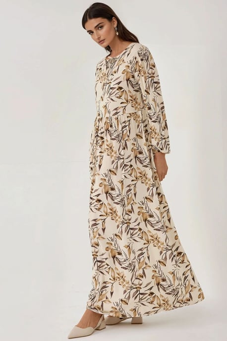 Bloemenprint Lange Mouwen Viscose Maxi Jurk - Image 1
