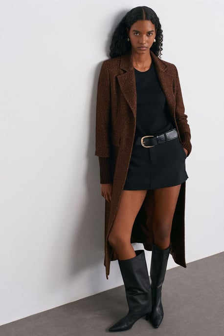 Getextureerde Tweed Lange Overjas - Image 1