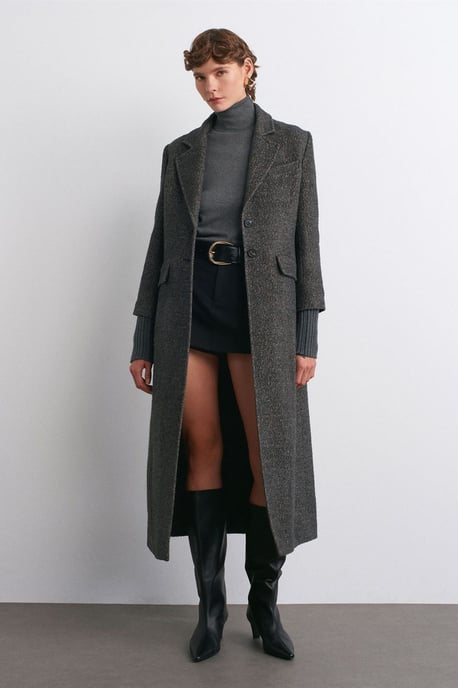 Getextureerde Tweed Lange Overjas - Image 1
