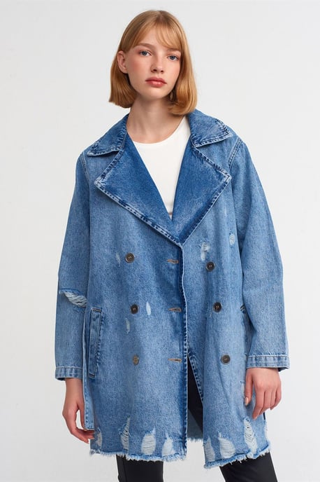 Lange Katoenen Denim Trenchcoat - Image 1
