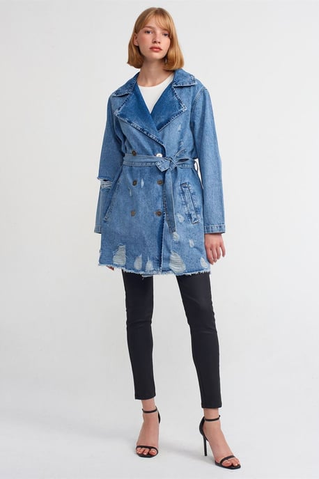 Lange Katoenen Denim Trenchcoat - Image 3