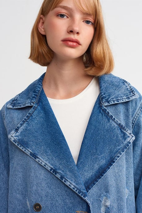 Lange Katoenen Denim Trenchcoat - Image 4
