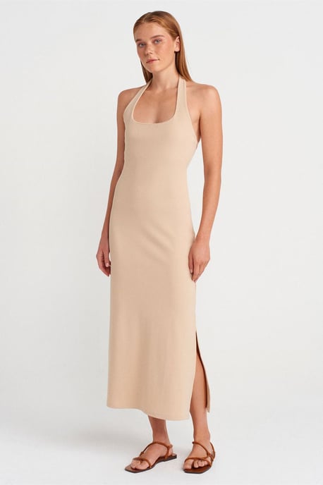 Geribde Halter Midi-jurk met Split - Image 1