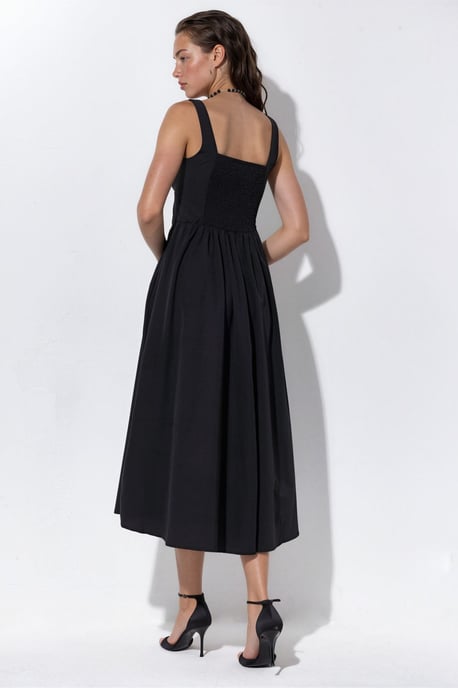 Midi-jurk met vierkante kraag en knoopdetails - Image 3