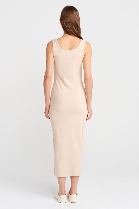 Geribbeld Midi Bodycon Jurk Met Knopen - Image 2