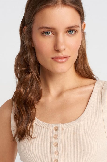 Geribbeld Midi Bodycon Jurk Met Knopen - Image 3