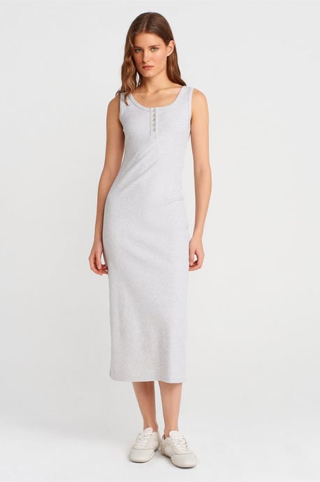Gestreepte Midi Bodycon Jurk Met Knopen - Image 1