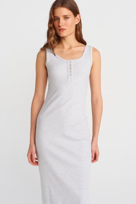Gestreepte Midi Bodycon Jurk Met Knopen - Image 3