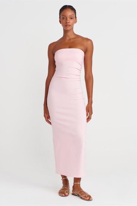 Strapless Bodycon Midi Jurk Met Splits - Image 1