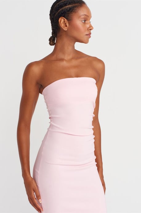 Strapless Bodycon Midi Jurk Met Splits - Image 3