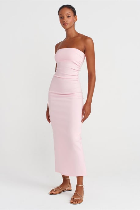Strapless Bodycon Midi Jurk Met Splits - Image 4