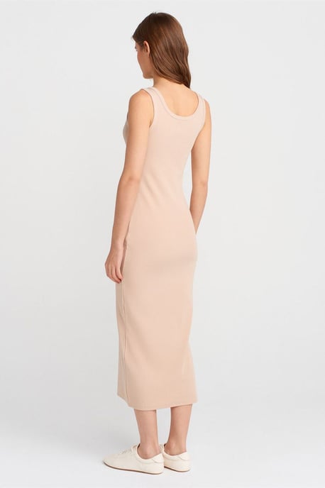 Geribbelde Midi Bodycon Jurk Met Knopen - Image 2