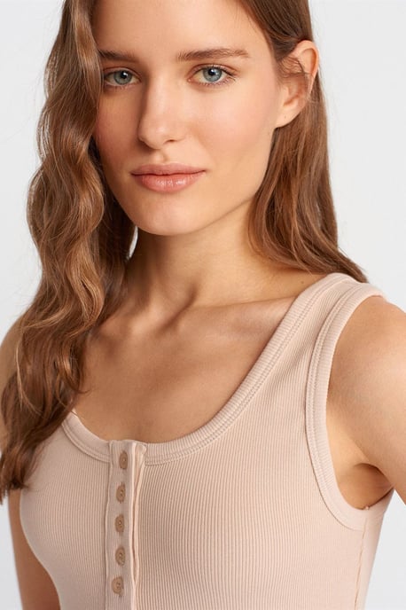Geribbelde Midi Bodycon Jurk Met Knopen - Image 3
