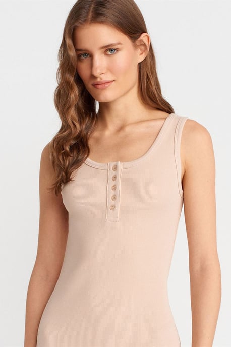 Geribbelde Midi Bodycon Jurk Met Knopen - Image 4