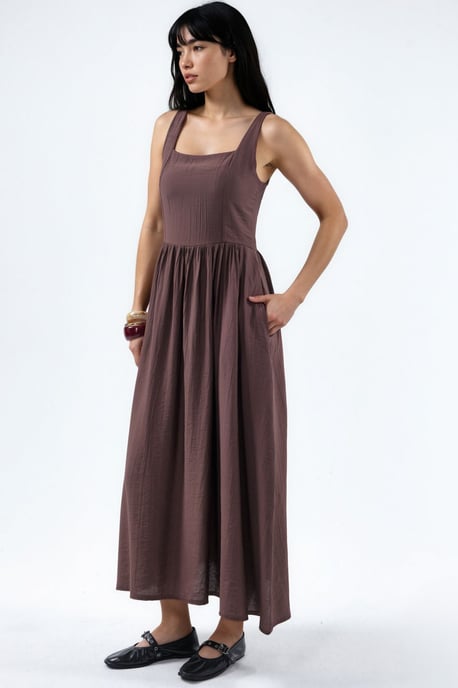 Effen Midi-jurk met Vierkante Kraag - Image 5