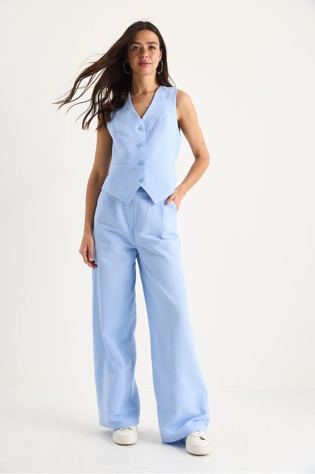 V-hals Vest en Wijde Pantalon Twee-delige Coord Set - Image 4