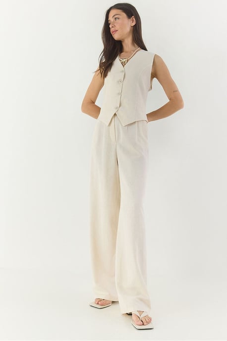 V-hals Vest en Wijde Pantalon Twee-delige Coord Set - Image 1