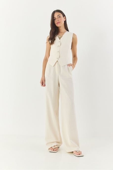 V-hals Vest en Wijde Pantalon Twee-delige Coord Set - Image 2