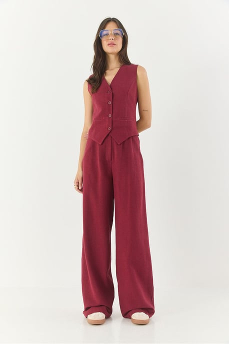 V-hals Vest en Wijde Pantalon Twee-delige Coord Set - Image 2