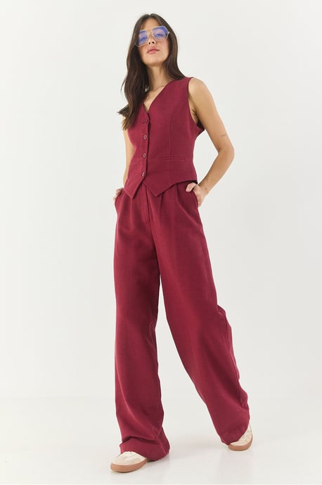 V-hals Vest en Wijde Pantalon Twee-delige Coord Set - Image 3
