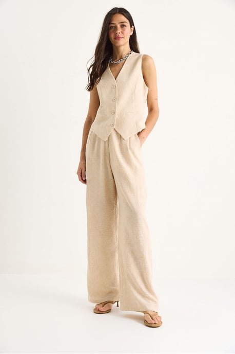 V-hals Vest en Wijde Pantalon Twee-delige Coord Set - Image 2