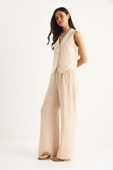 V-hals Vest en Wijde Pantalon Twee-delige Coord Set - Image 3