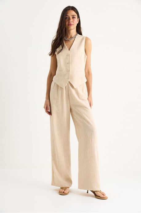 V-hals Vest en Wijde Pantalon Twee-delige Coord Set - Image 4