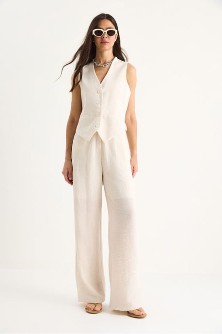 V-hals Vest en Wijde Pantalon Twee-delige Coord Set - Image 2